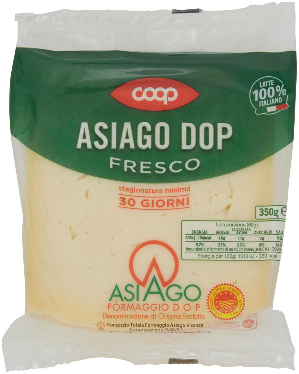 Formaggio asiago dop fresco coop g 350