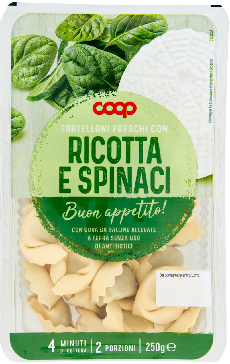 Tortelloni freschi ricotta spinaci con uova galline allevate s/antib. coop g 250