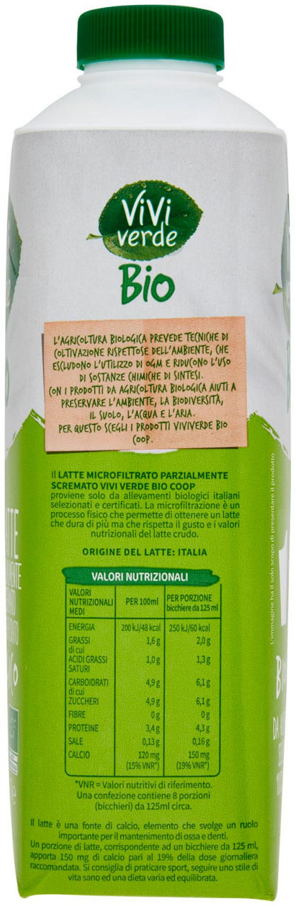 latte microfiltrato Biologico Parzialmente Scremato Vivi Verde 1 L - 1