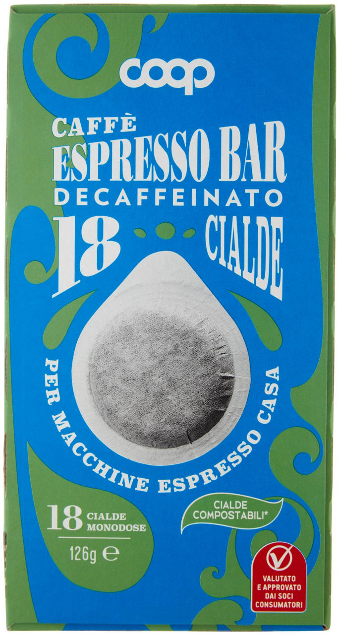 Caffe' decaffeinato in cialde per  macch. espresso coop 18 cialde g 126