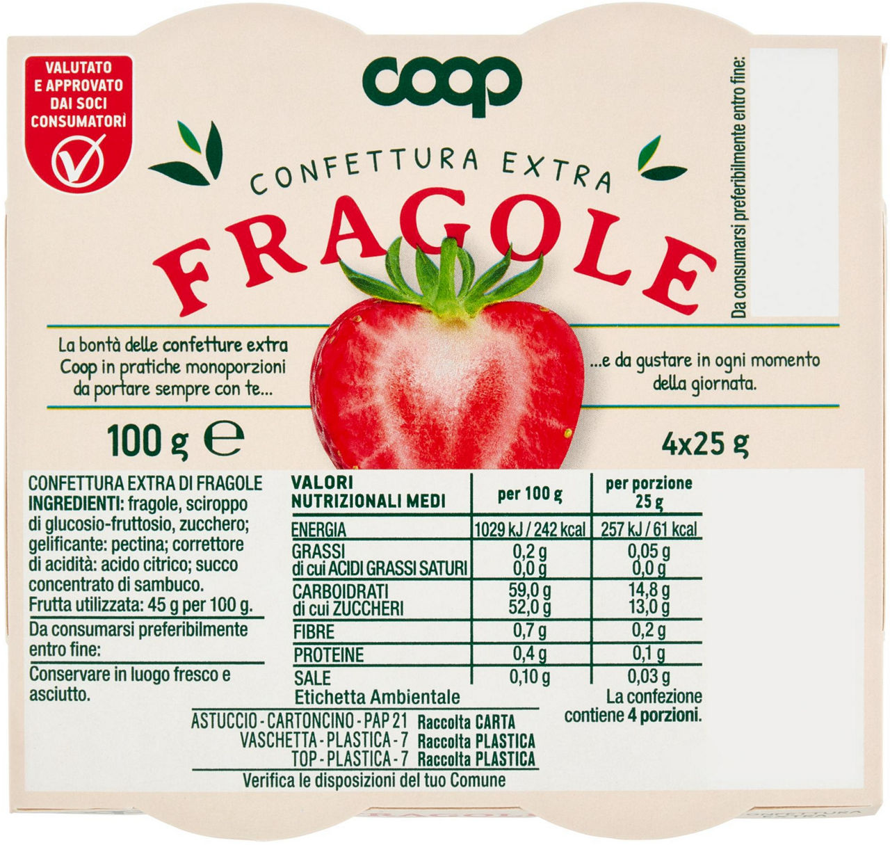 CONFETTURE EXTRA DI FRAGOLE COOP - CLUSTER 4X25G - 0
