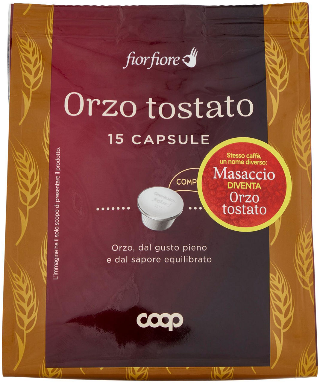 Orzo tostato in capsule 'masaccio' fior fiore coop pz. 15 sacchetto g 75