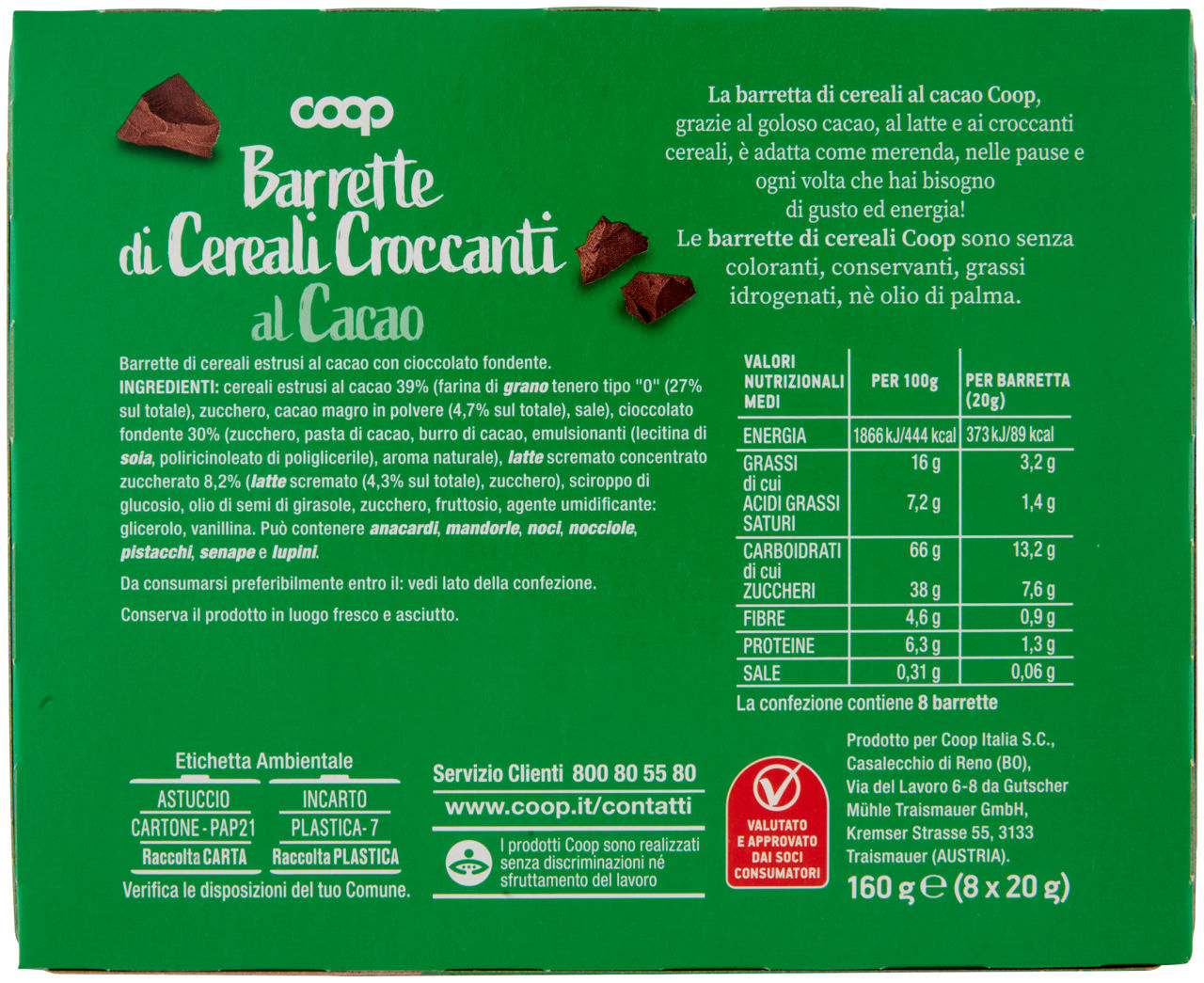 Barrette di cereali croccanti al cacao 8 x 20 g - 2
