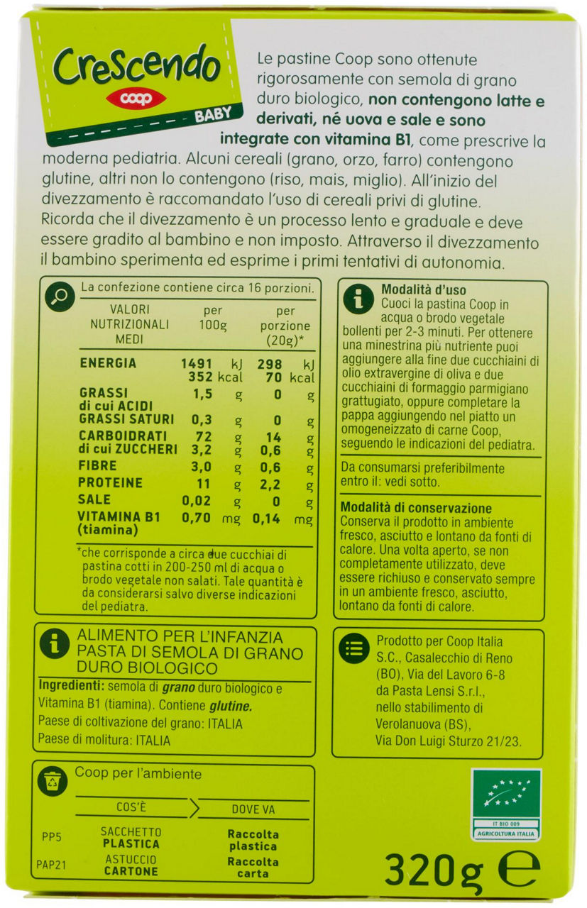 Baby sabbiolina pastina Biologica 320 g - 2