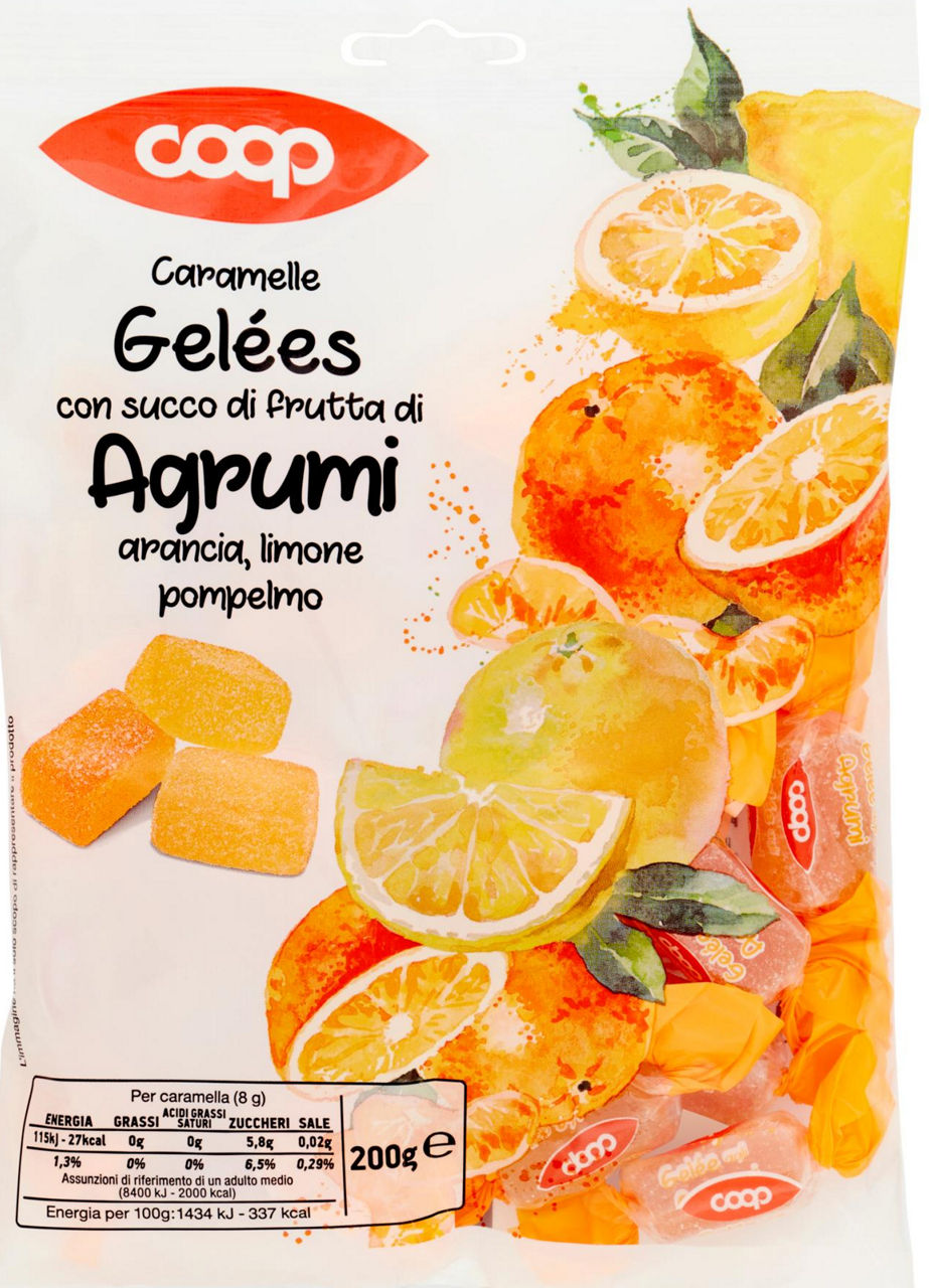 Caramelle gelées con succo di frutta di agrumi arancia, limone, pompelmo 200 g