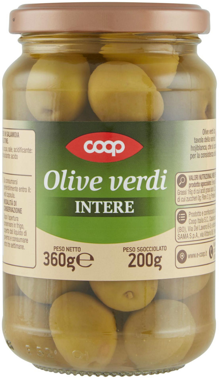 Olive verdi coop in salamoia vaso vetro g 200