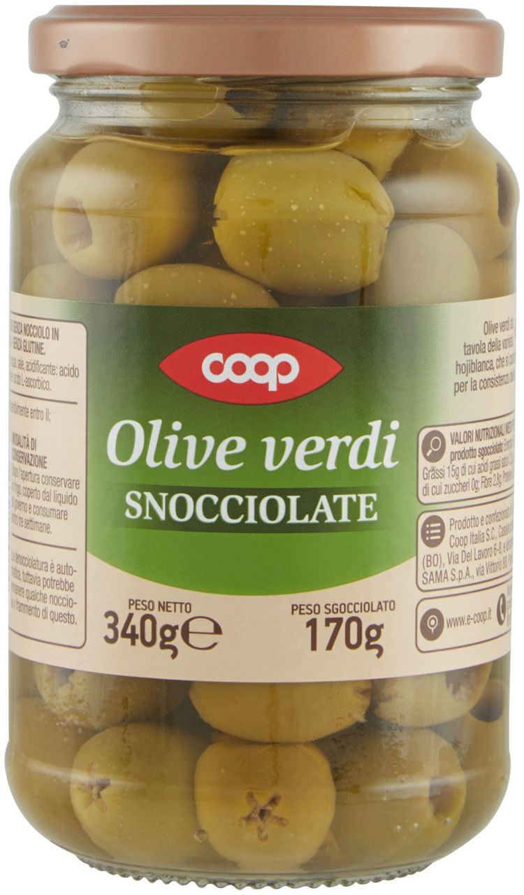 Olive verdi coop snocciolate in salamoia vaso vetro g 170