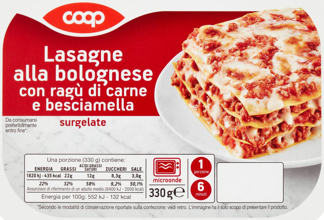 Lasagne alla bolognese monoporzione coop vaschetta surg. g 330