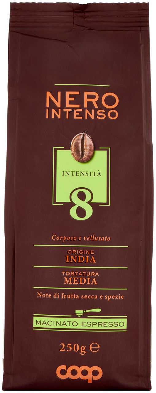 Caffe' macinato espresso coop intensita' 8/12 india 80% arabica soft pack g 250