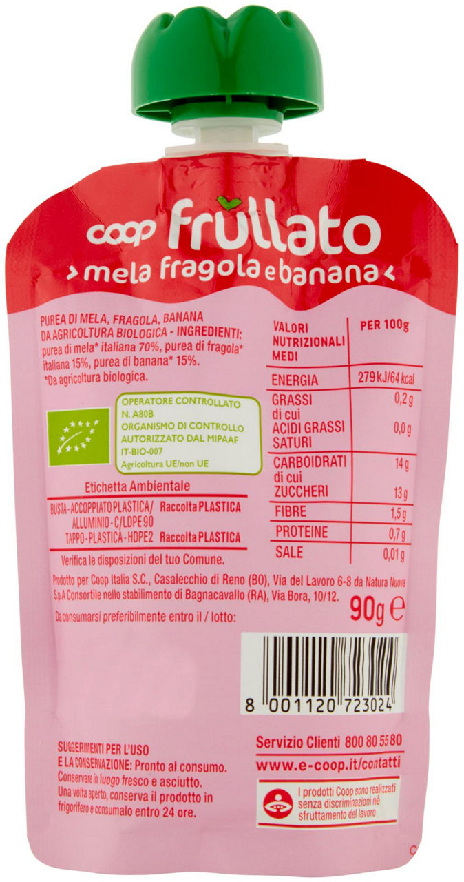 FRULLATO 100% MELA-FRAGOLA-BANANA BIOLOGICO COOP DOY-PACK ML 90 - Immagine 21