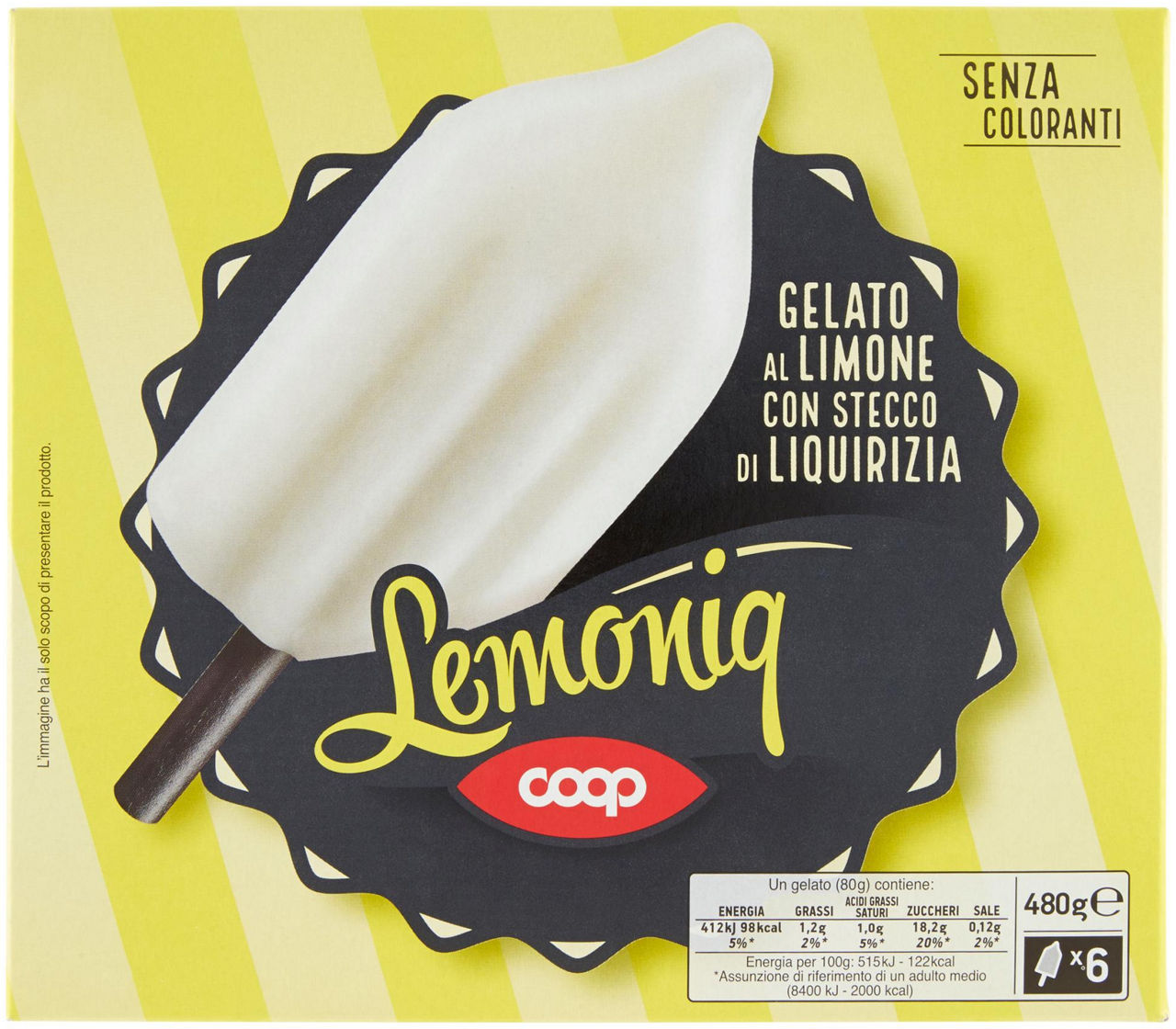 Gelato lemoniq al limone con stecco alla liquirizia coop 6pz astuccio gr 480