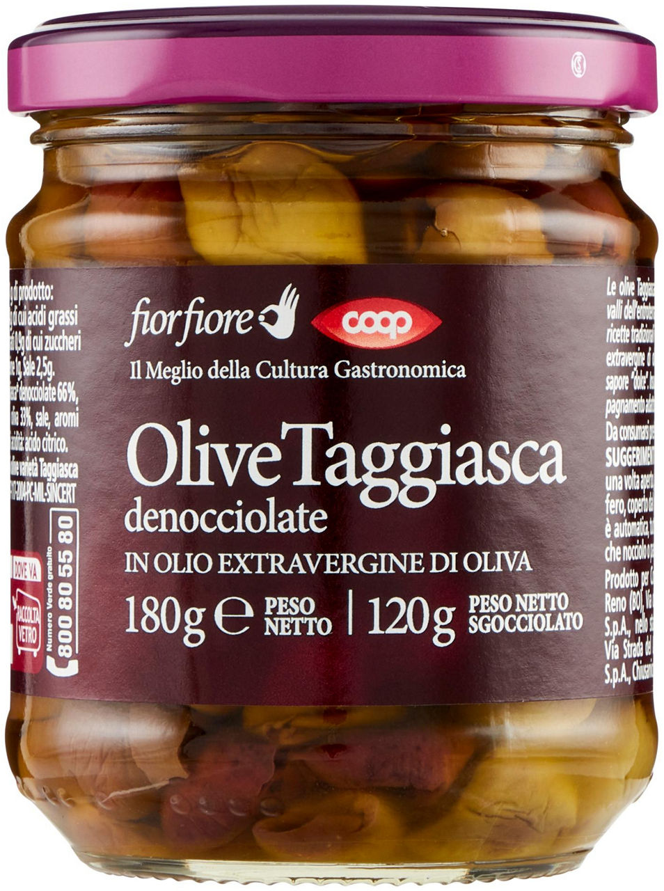 Olive taggiasche denocciolate coop fior fiore in olio exv vv gr. 180