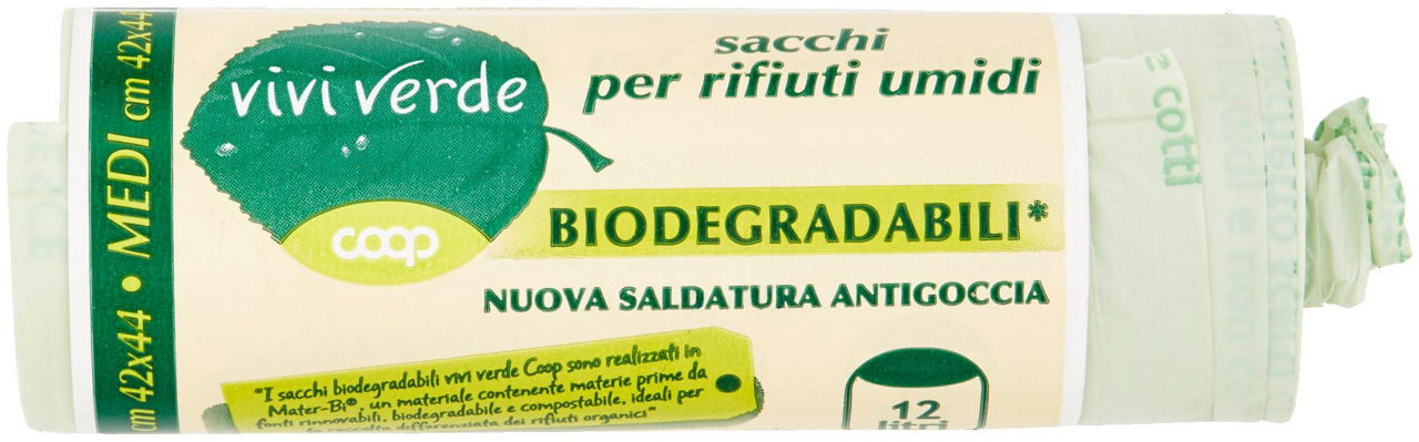 Sacchi per rifiuti umidi biodegradabili medi cm 42x44 15 pz vivi verde