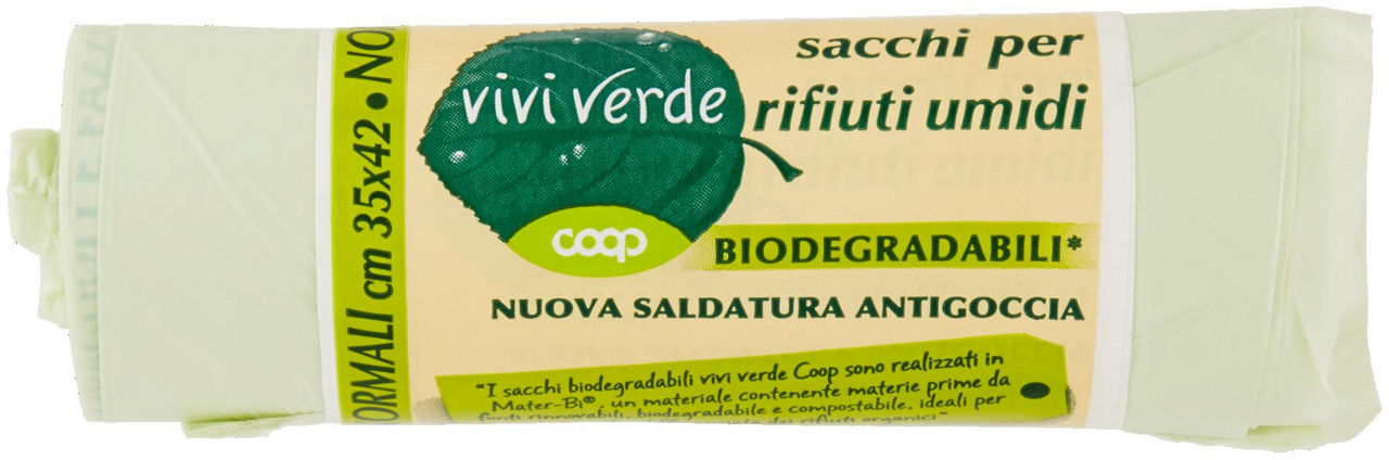 sacchi per rifiuti umidi Biodegradabili Normali cm 35x42 15 pz Vivi verde - 0