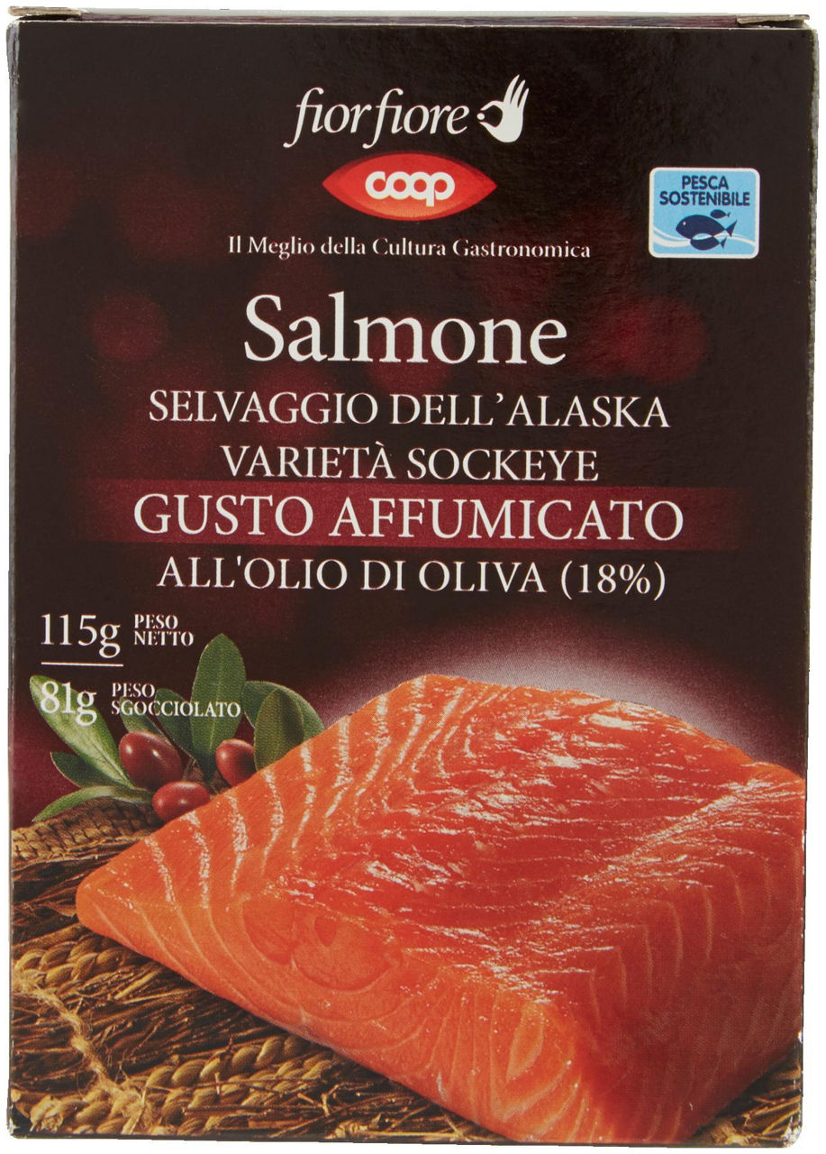 Filetti di salmone selvaggio alaska sockeye affumicato o.o fiorfiore coop gr.115