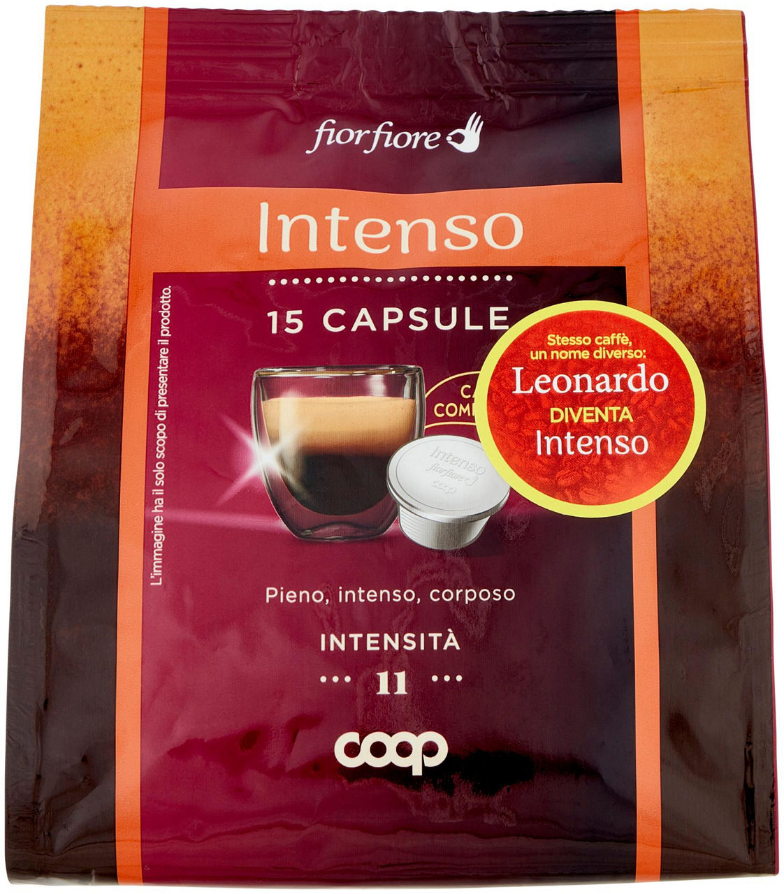 Caffe' intenso in capsule compostabili "leonardo" fior fiore coop pz 15 g 95