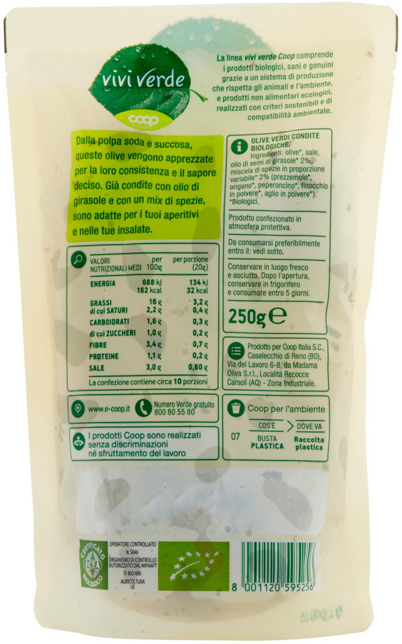 olive verdi condite Biologiche Vivi Verde 250 g - 2