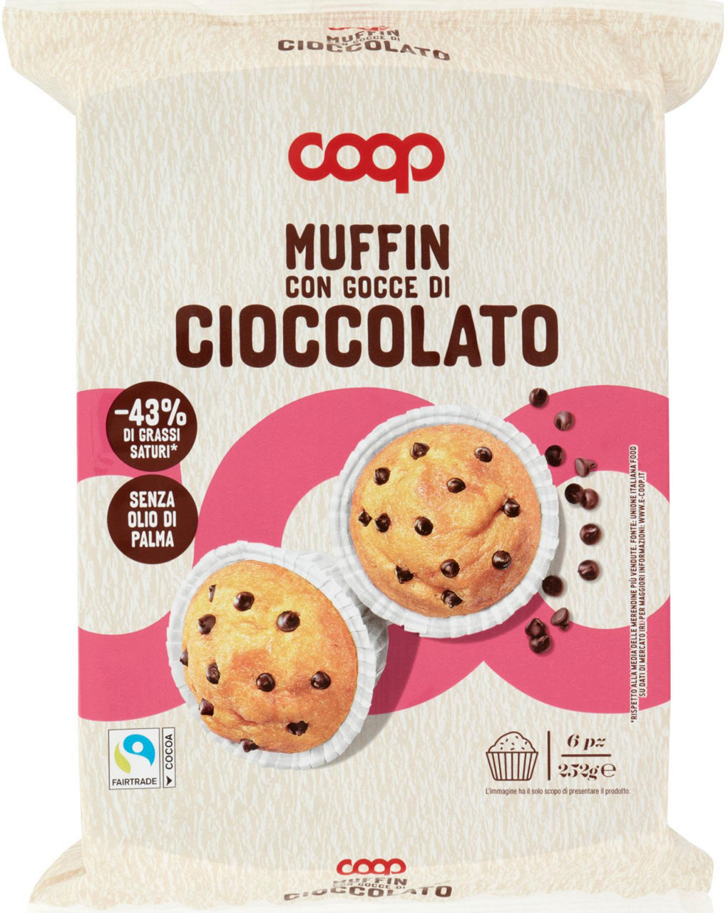 Muffin classico con gocce di cioccolato coop flow-pack g 252