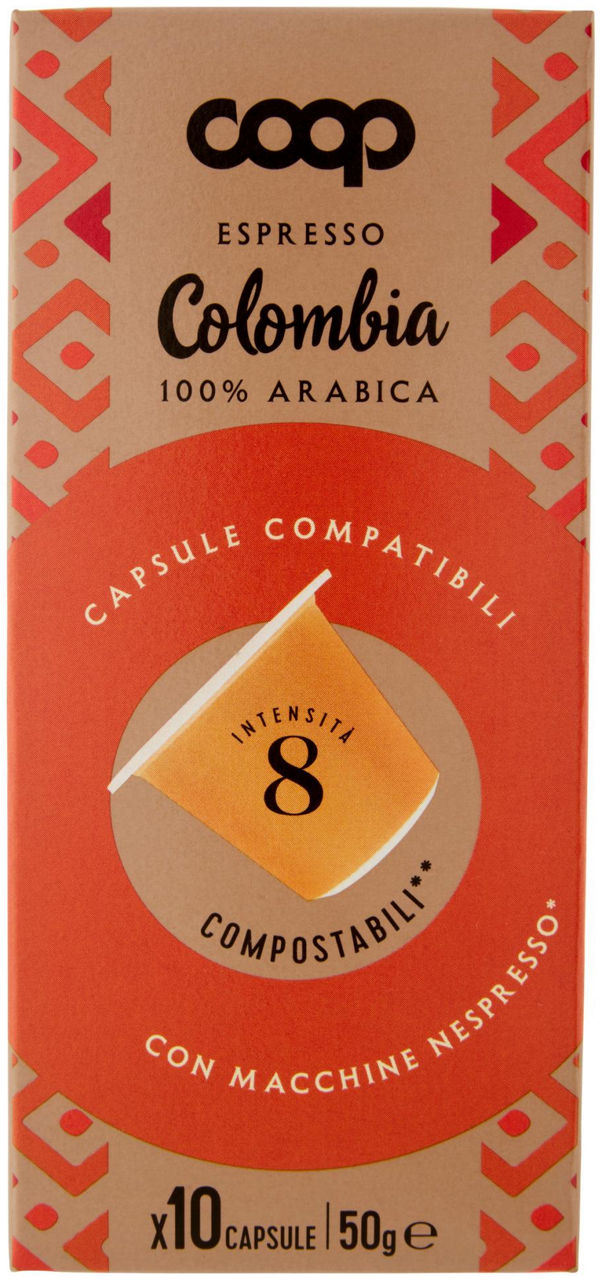 Caffe' capsule compostabili compatibili nespresso coop colombia pz 10x5g g50