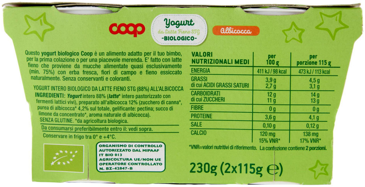 Yogurt intero bio da latte fieno all'albicocca 2 pz da 115 gr - Immagine 21