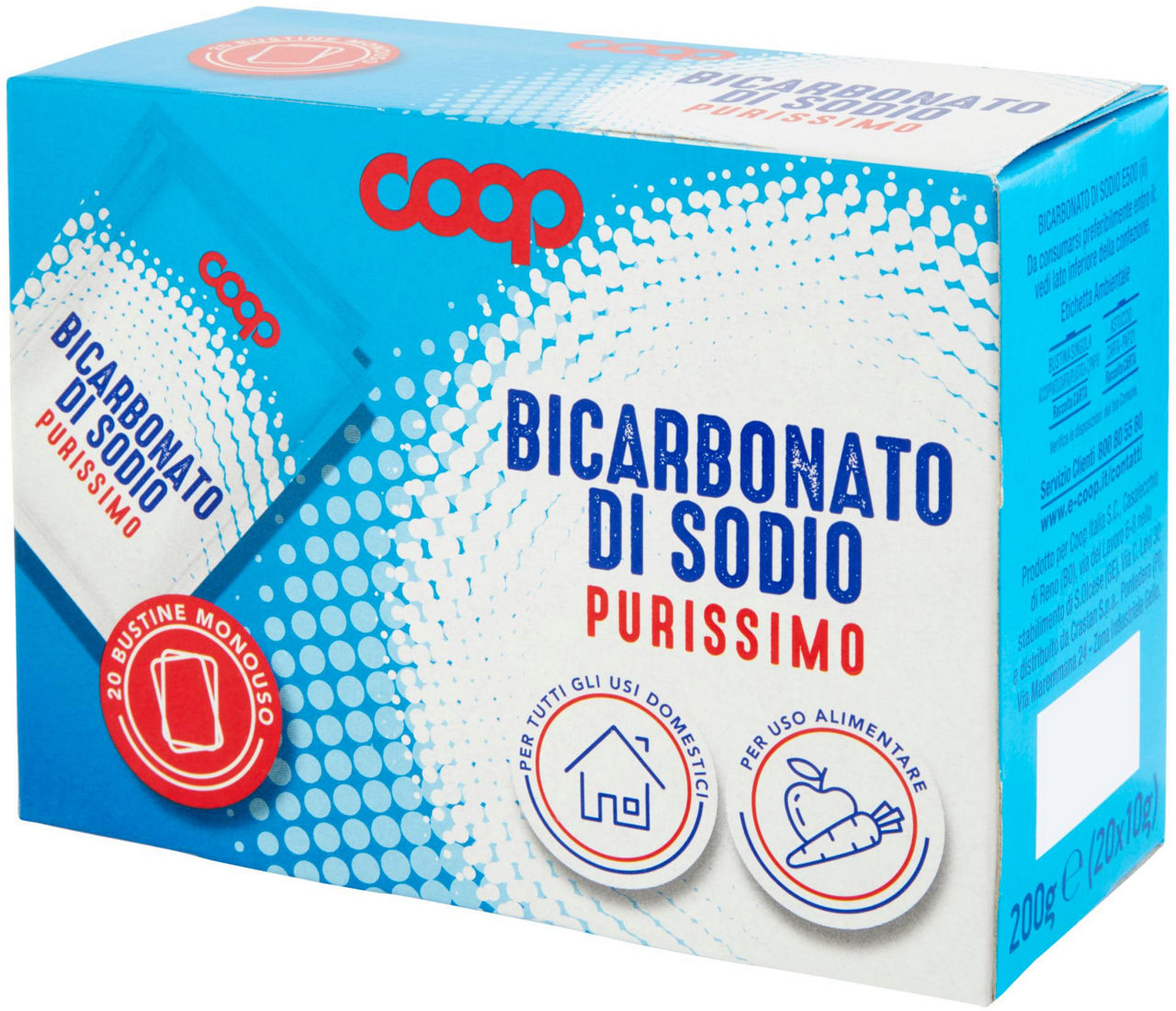 BICARBONATO DI SODIO PURISSIMO BUSTINE MONODOSE COOP SCATOLA G 10 X 20 - 6