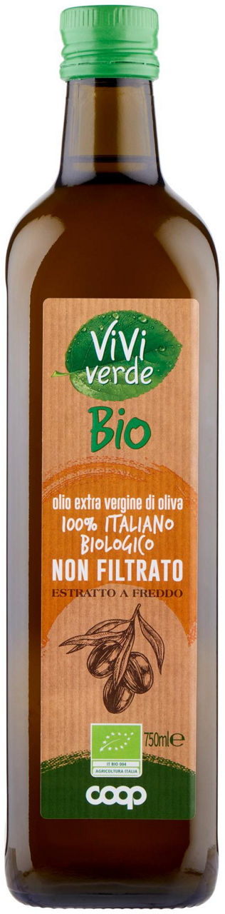 Olio extravergine di oliva 100% italiano bio vivi verde non filtrato ml750
