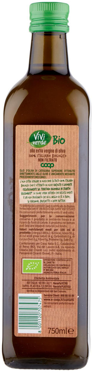 OLIO EXTRAVERGINE DI OLIVA 100% ITALIANO BIO VIVI VERDE NON FILTRATO ML750 - Immagine 41