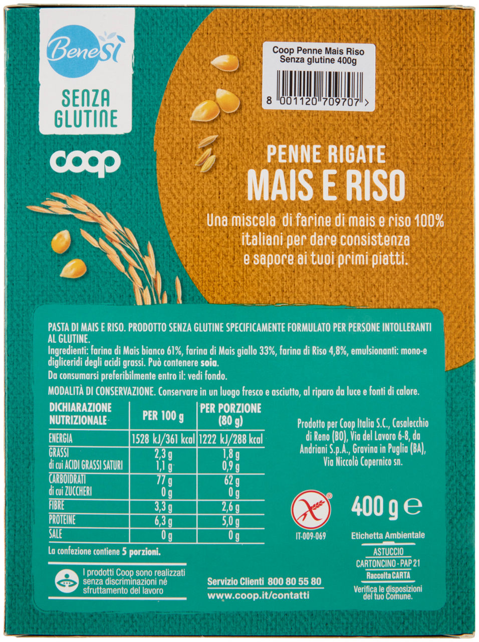 PASTA DI MAIS E RISO PENNE RIGATE SENZA GLUTINE BENESI COOP G400 - Immagine 21