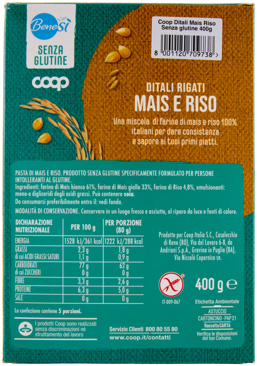 PASTA DI MAIS E RISO DITALI RIGATI SENZA GLUTINE BENESI COOP G400 - Immagine 21