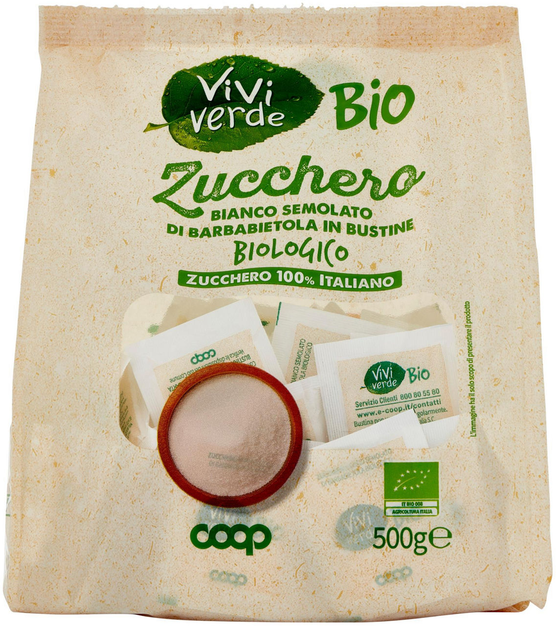 Zucchero semolato viviverde biocoop in bustine sacchetto g 500