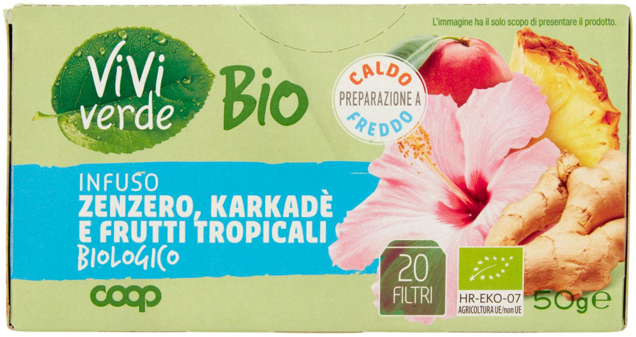 Infuso Zenzero Karkadè e frutti Tropicali Biologico Vivi Verde 20 Filtri 50G - 0