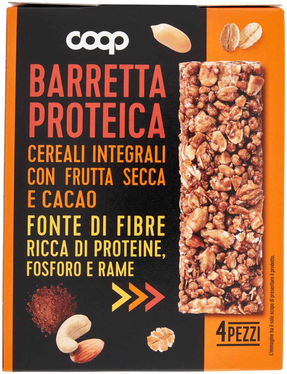Barrette proteiche di cereali integrali c/frutta secca coop astuccio pz. 4 g 112