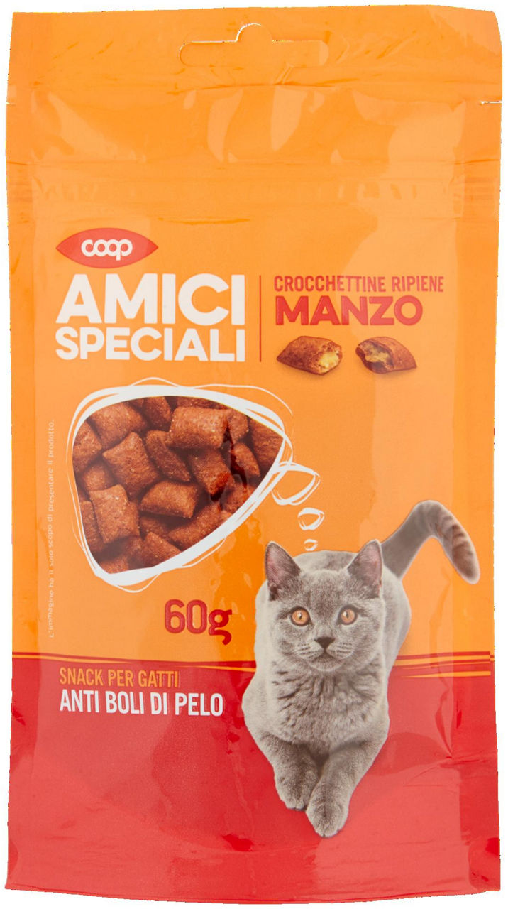 Snack per gatti  manzo anti boli di pelo amici speciali coop busta g 60