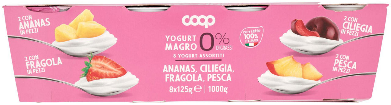 YOGURT MAGRO 0% PESCA/CILIEGIA/FRAGOLA/ANANAS COOP G 125 X 8 - 5