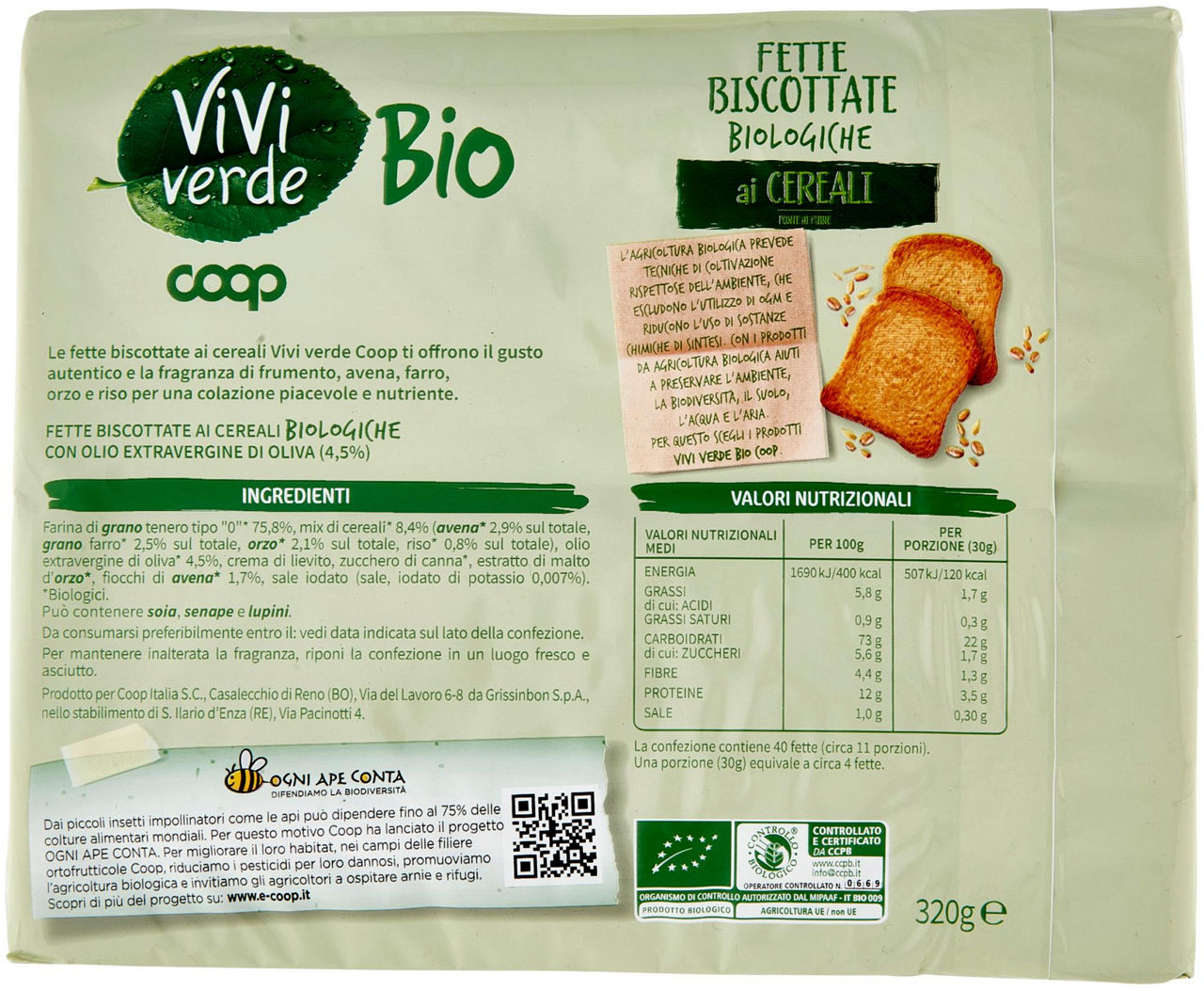 fette biscottate ai Cereali Biologiche Vivi Verde 320 g - 2