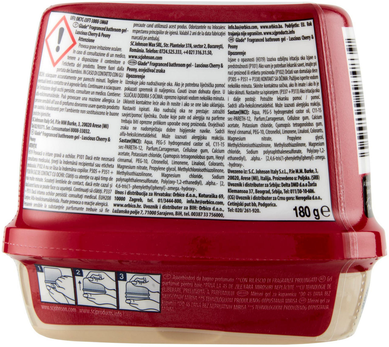 DEODORANTE AMBIENTE BAGNO GLADE FRAGRANCED GEL PEONY & CHERRY GR 180 PZ.1 - Immagine 21