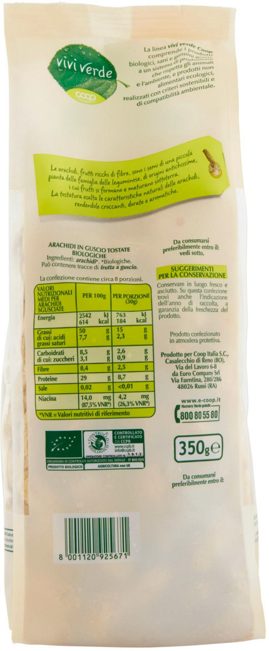 arachidi tostate Biologiche Vivi Verde 350 g - 2
