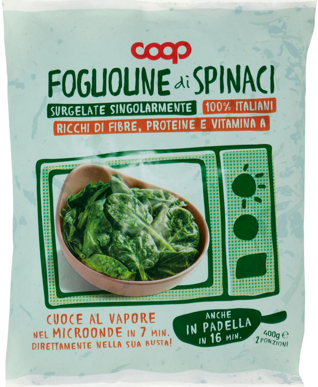 Spinaci in foglioline surg.singolarmente per microonde coop 400 g