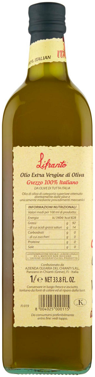 OLIO EXTRAVERGINE LIFRANTO 100% ITALIANO  BTG. LT. 1 - 1