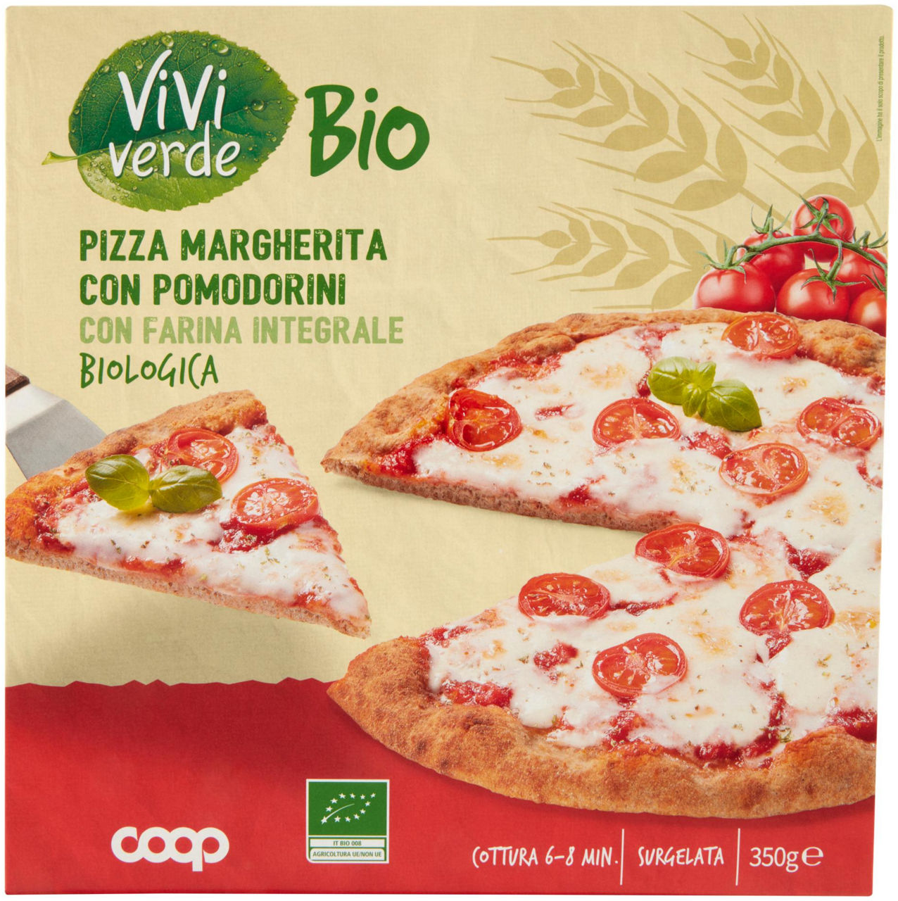 Pizza margherita con pomodorini con farina integrale biologica surgelata vivi verde 350 g