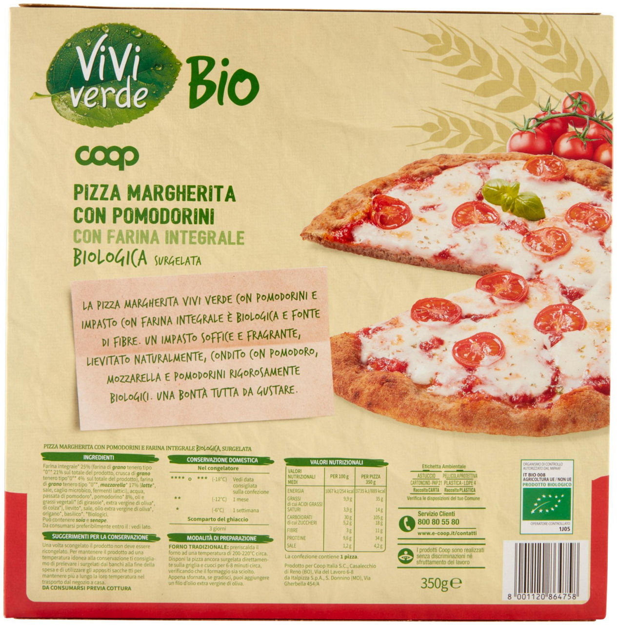 pizza margherita con pomodorini con Farina Integrale Biologica surgelata Vivi Verde 350 g - 2