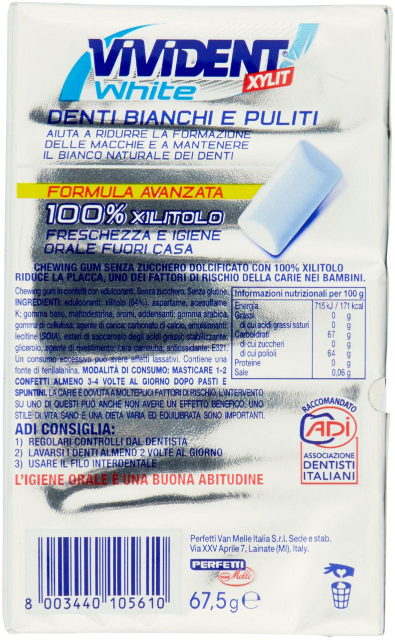 CHEWING GUM VIVIDENT XYLIT WHITE  PERFETTI MULTIPACK PEZZI 5 GR 67,5 - 2