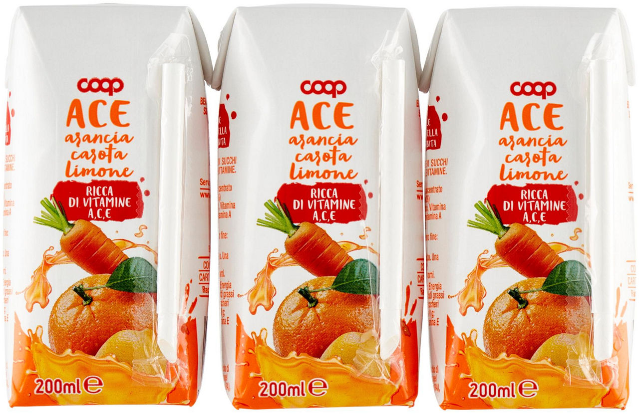 Bevanda arancia carota limone coop vitaminizzato cluster ml 200 x 3