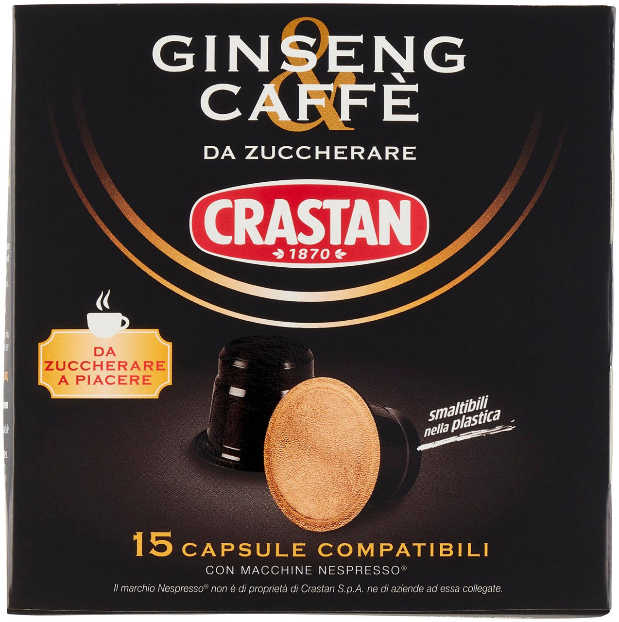 Capsule compatibili nespresso ginseng& caffe' sol. crastan scatola pz.15 gr.50
