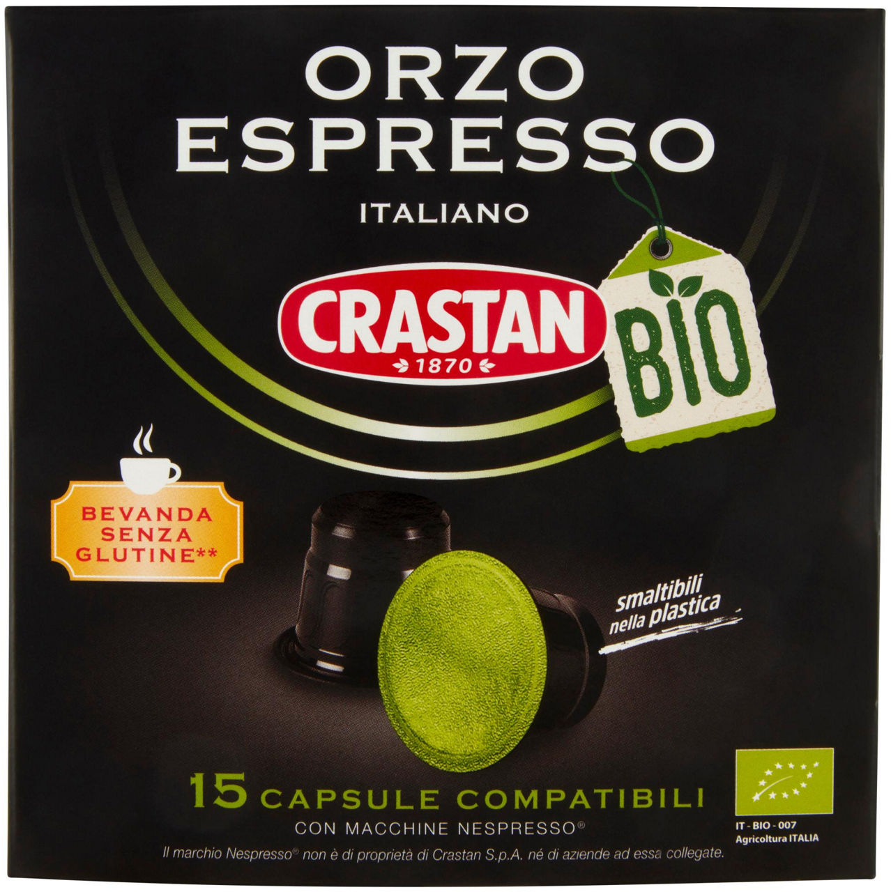 Capsule compatibili nespresso orzo solubile bio crastan scatola pz.15 gr.40