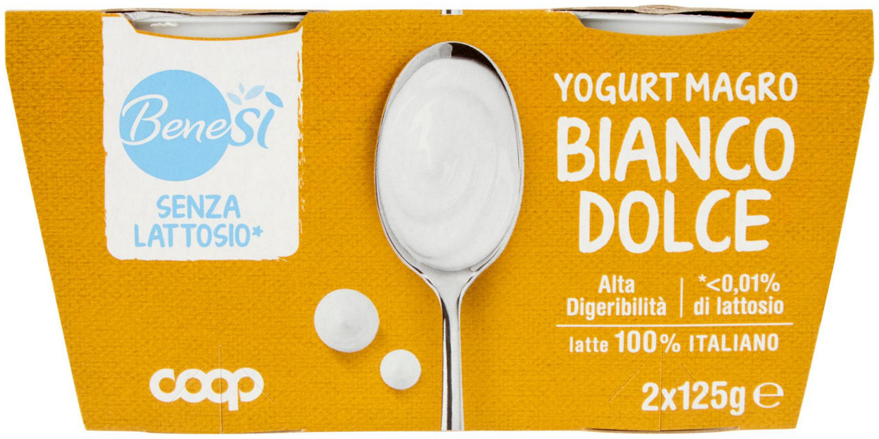 Yogurt delattosato bene si coop bianco dolce g 125x2