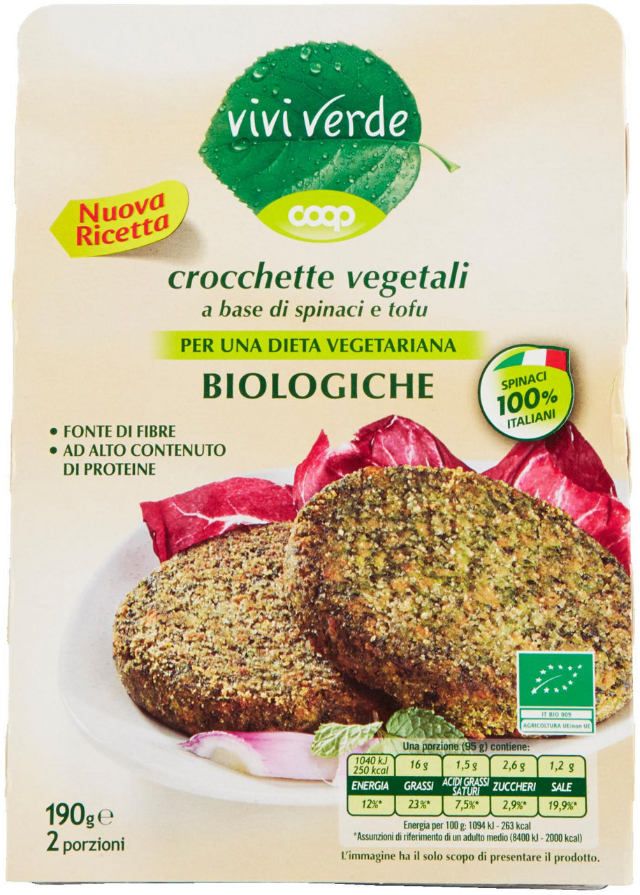 Crocchette vegetali a base di spinaci e tofu biologiche vivi verde 2 x 95 g