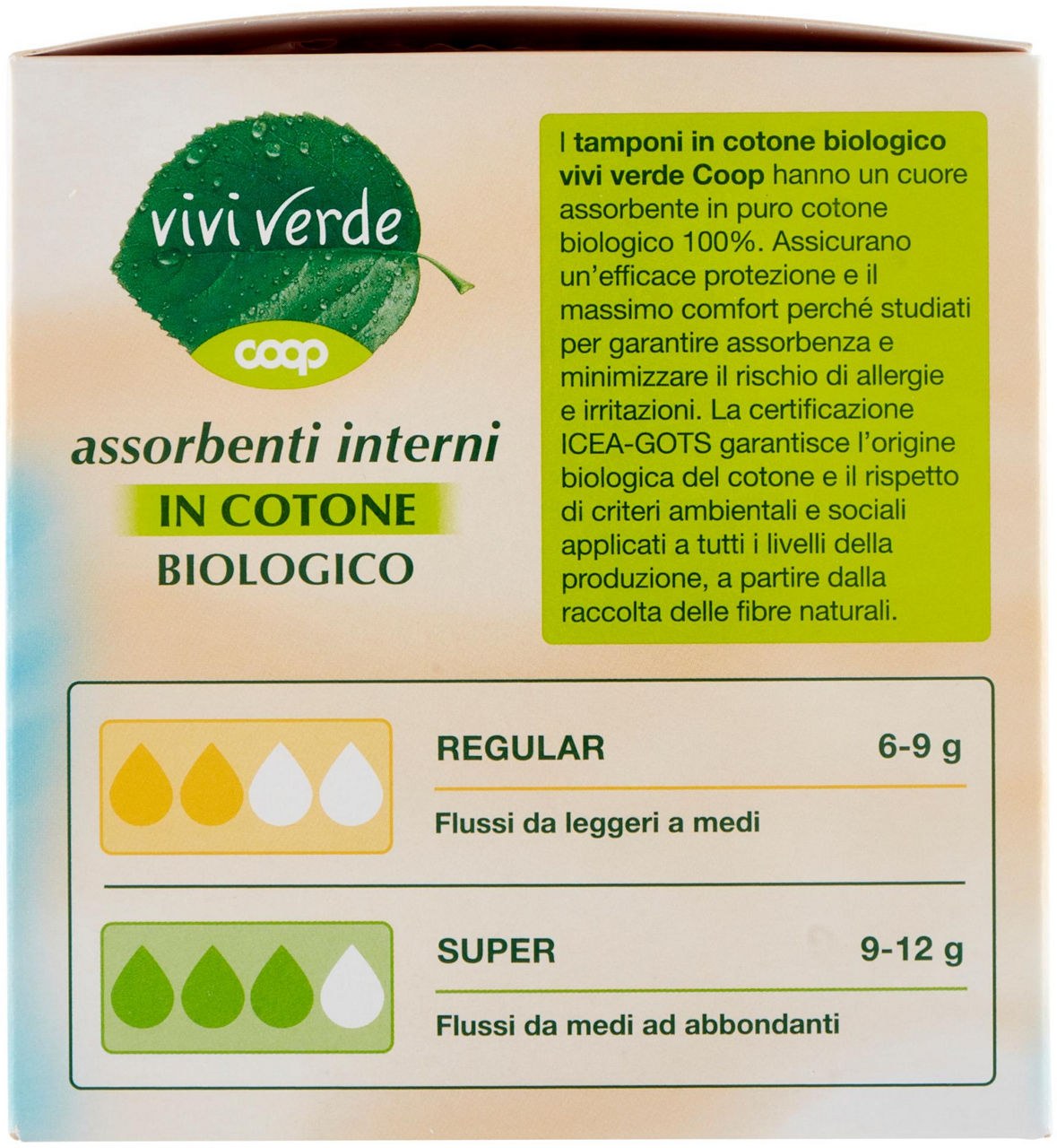assorbenti interni in Cotone Biologico Regular tamponi Vivi Verde 16 pz - 1