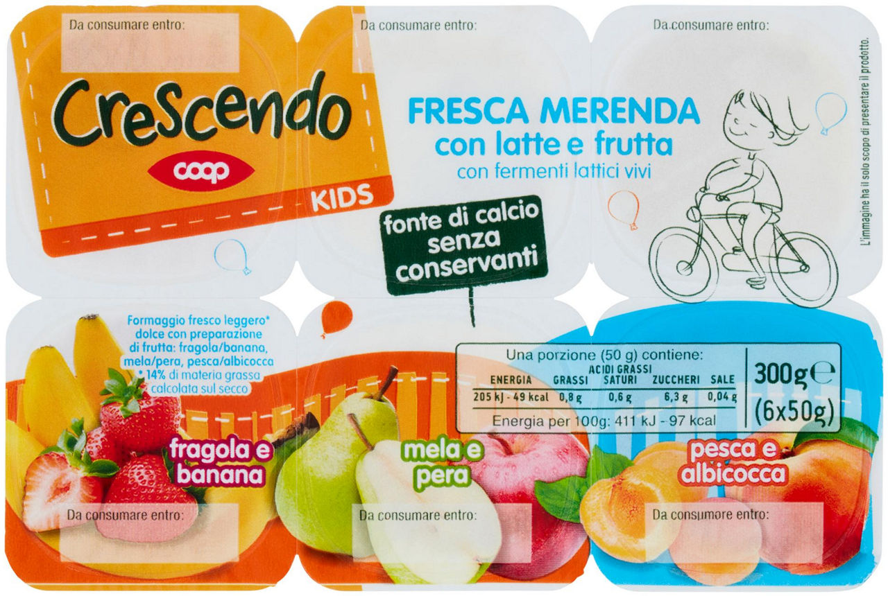 MERENDA FRESCA LATTE E FRUTTA CRESCENDO KIDS COOP 6X50G - 0
