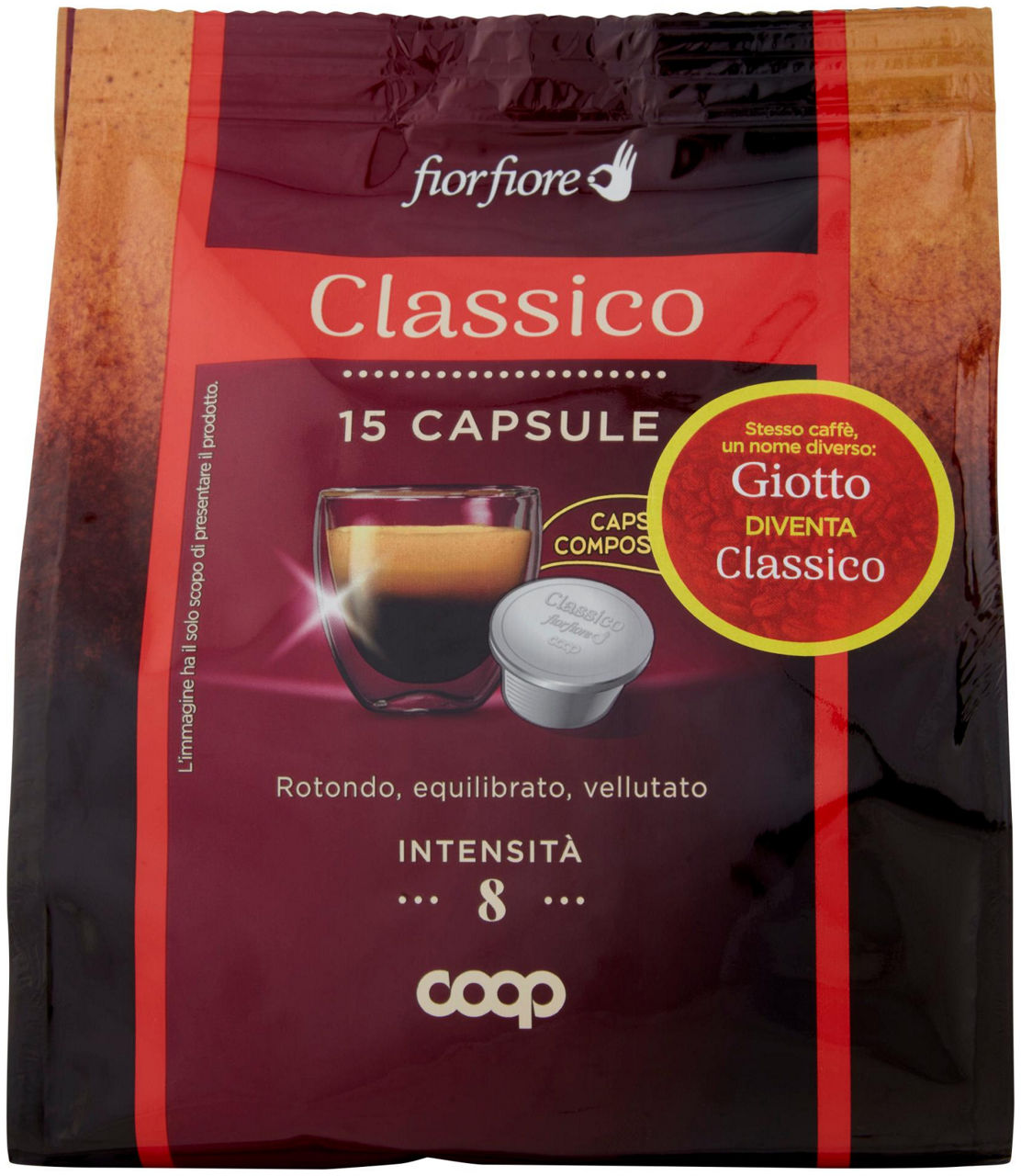 Caffe' classico in capsule compostabili giotto fior fiore coop pz 15 g 100